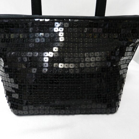 Ann Taylor Vintage black Sequin handbag purse zip top Special Occasion Small - Picture 2 of 11